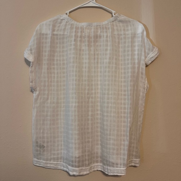 Anthropologie White Checkered Short Sleeve Top, Small - Picture 3 of 5